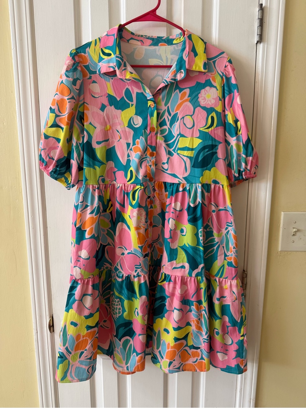 Floral Tiered Dress - Pink & Teal